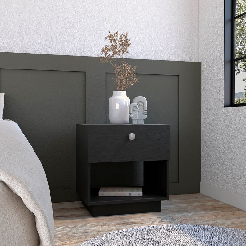 DEPOT E-SHOP Macon Single Drawer Nightstand with Open Storage Shelf