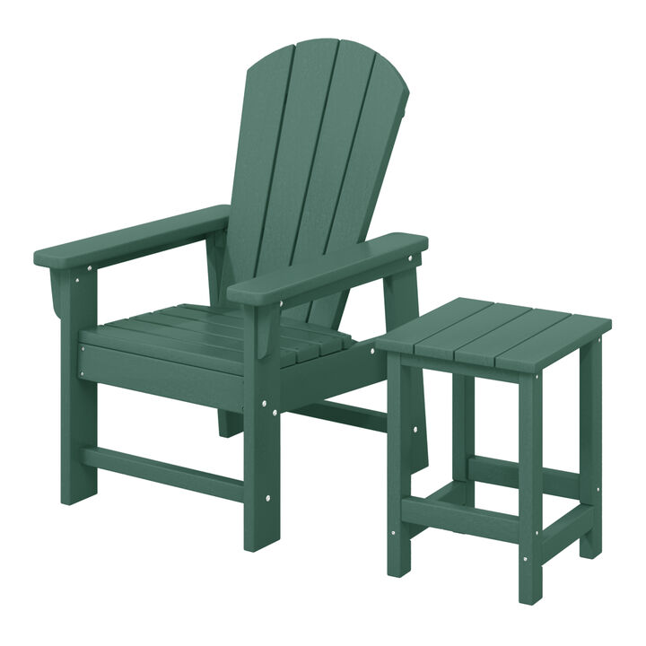 WestinTrends 2-Piece Kids Outdoor HDPE Adirondack Chair With Square Side Table Set