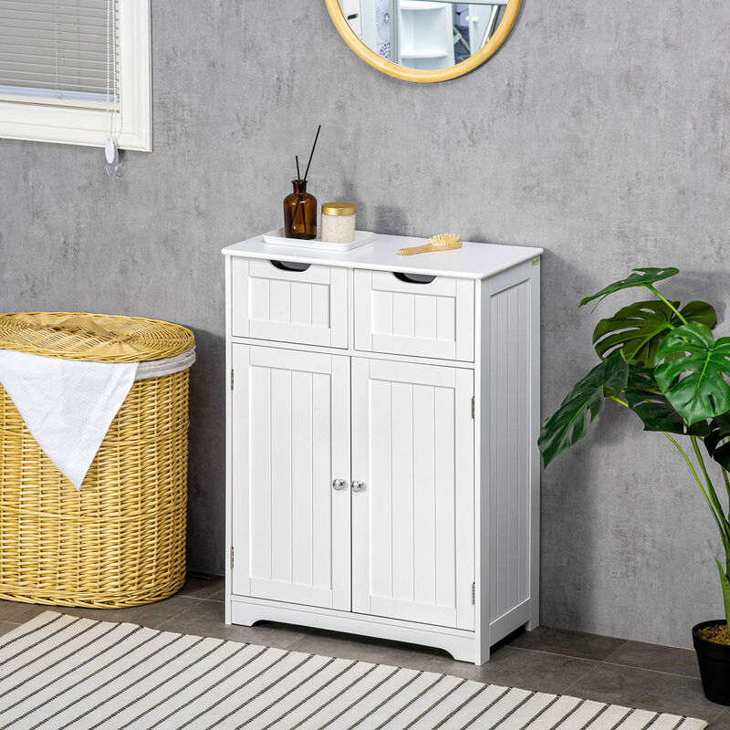 Freestanding Bathroom Storage Cabinet with 2 Drawers & Adjustable Shelf, White