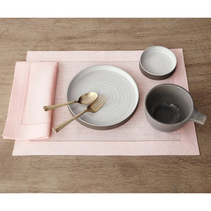 Solino Home 100% Pure Linen Placemats Set of 6 - 14 x 19 Inch | Classic Hemstitch