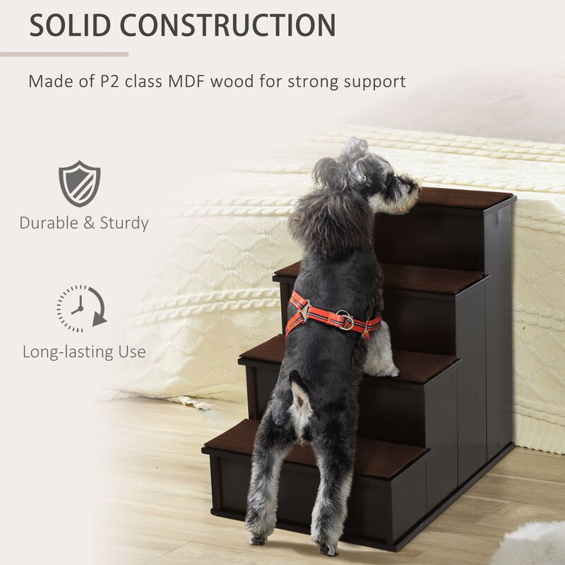 Dark Coffee Pet Steps: Cushioned 3-Tier Stairs for Small Dogs/Cats