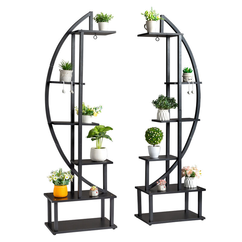 6-Tier Half Moon Plant Stand Set of 2, Outdoor & Indoor Flower Display
