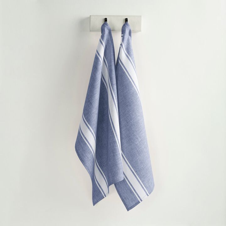 Solino Home 100% Pure Linen Kitchen Towels Set of 2 - 17 x 26 Inch | Farmhouse Stripe