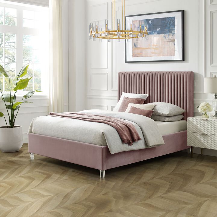 Inspired Home Jaylanie Velvet Platform Bed