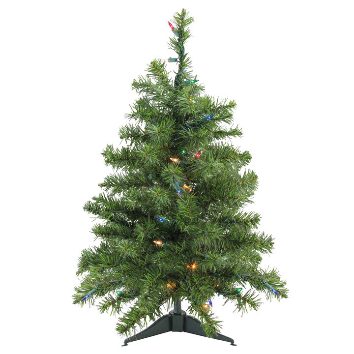 2' Pre-Lit Medium Canadian Pine Artificial Christmas Tree- Multi Lights  Green Wire