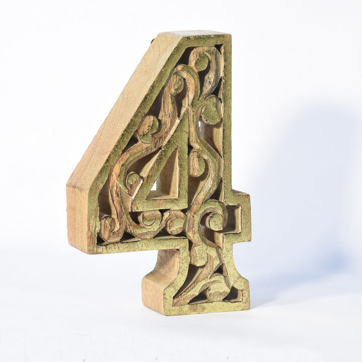 Vintage Natural Gold Handmade Eco-Friendly "4" Numeric Number For Wall Mount & Table Top Décor