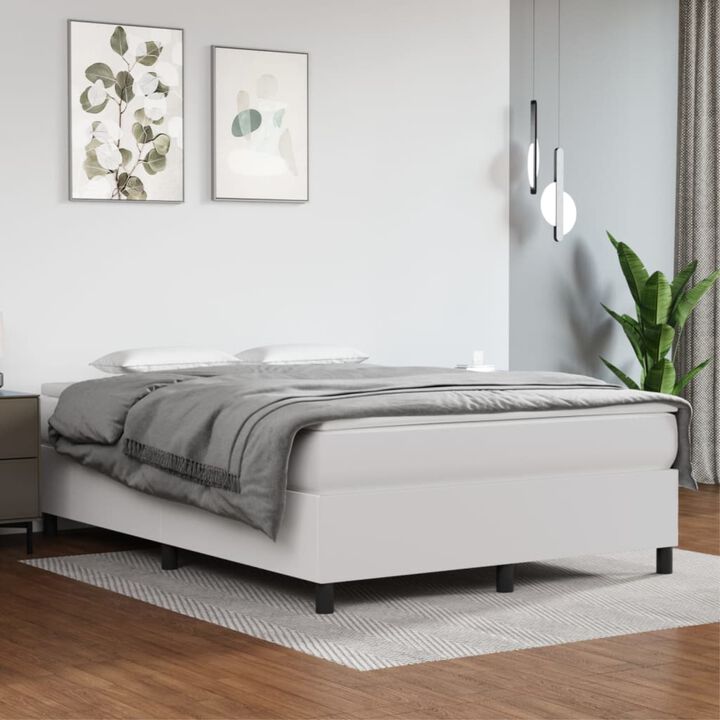 vidaXL Queen Box Spring Bed Frame - Comfortable Rest in Luxurious White Faux Leather - Durable Plywood & Engineered Wood Construction