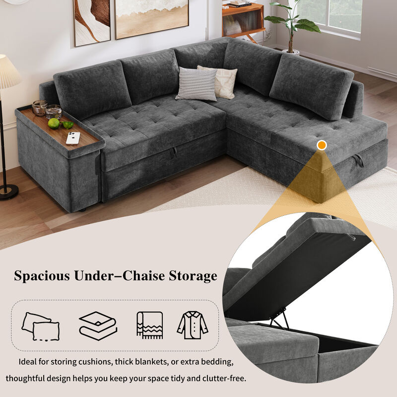 Merax L Shaped Sleeper Sofa Couch with Hidden Storage