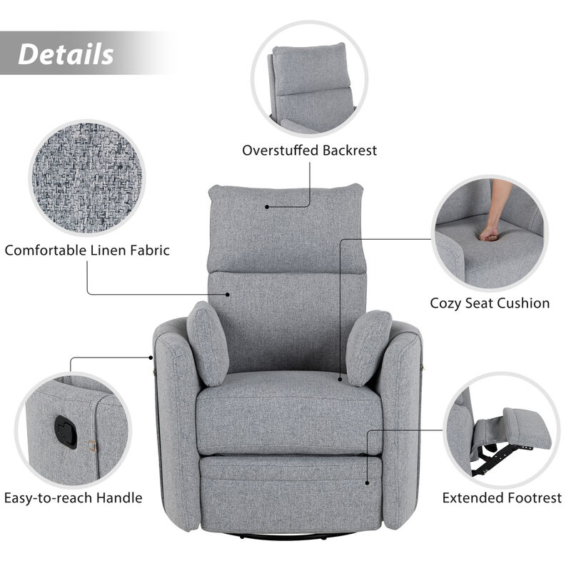 360 Degree Swivel Recliner with Removable Pillows, Dark Grey