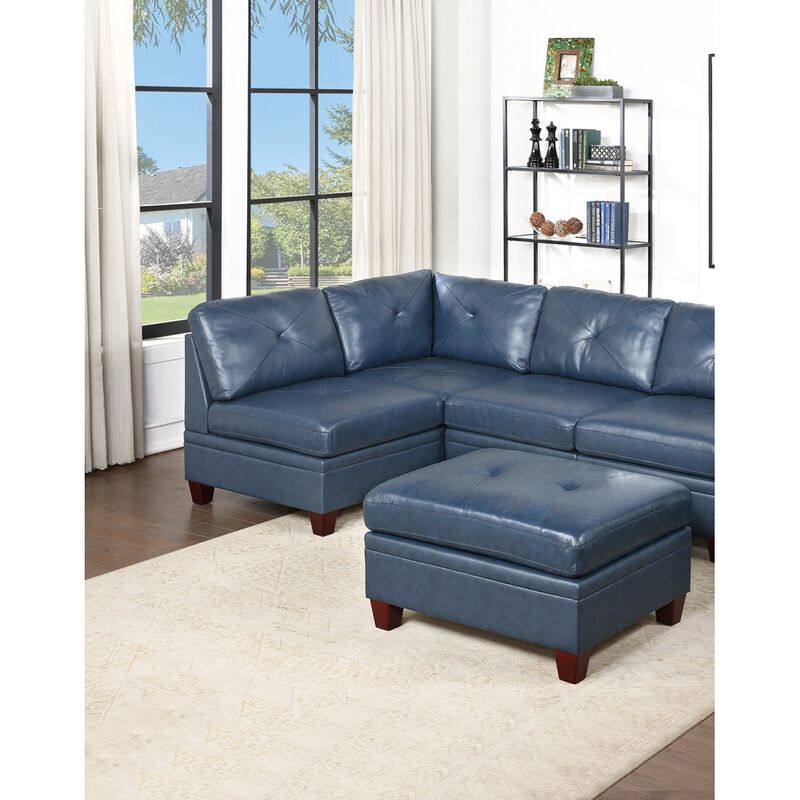 Contemporary Genuine Leather 1 Piece Armless Chair Ink Blue Color Tufted Seat