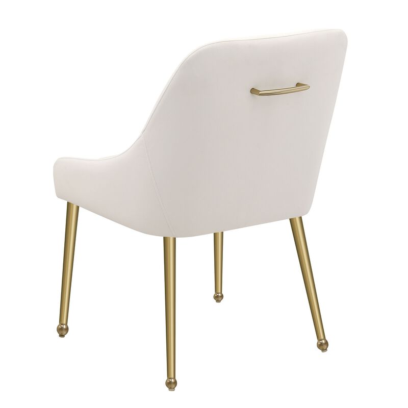 Maya Dining Side Chair Set of 2, Ivory Velvet, Brass Plated Metal Legs - Benzara