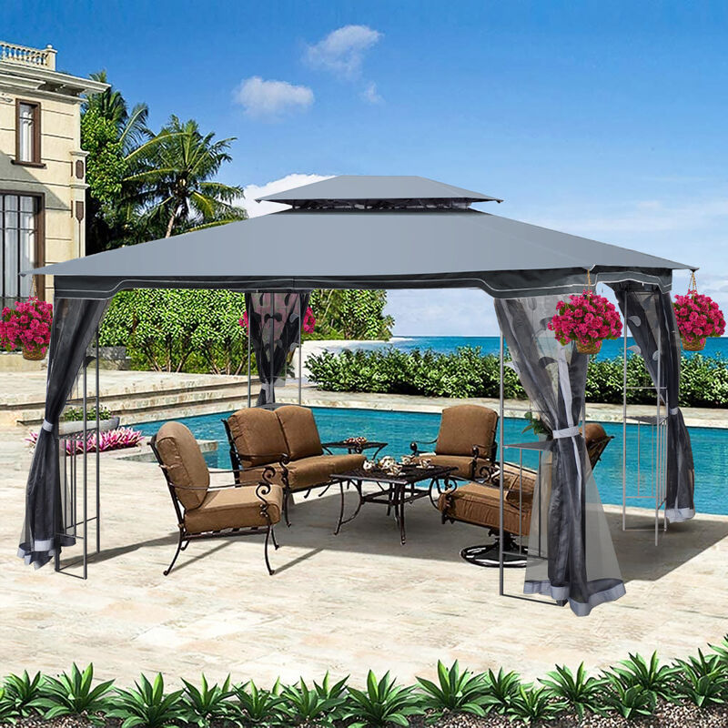 13 X 10 Outdoor Patio Gazebo Canopy Tent With Ventilated Double Roof And Mosquito Net
