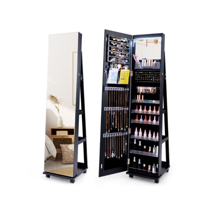 Hivvago 64 Inches Lockable Jewelry Cabinet Armoire with Built-in Makeup Mirror