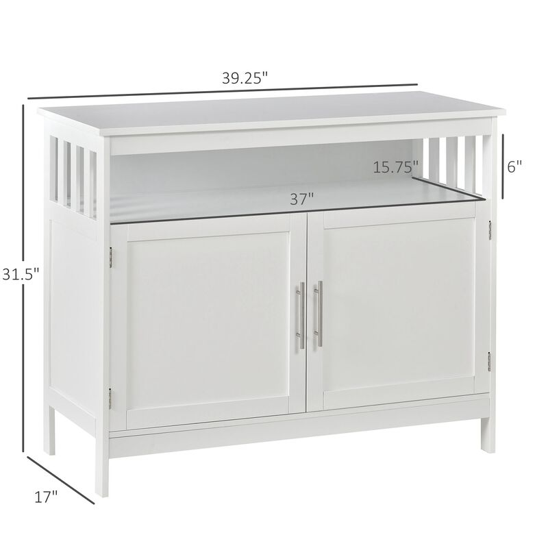 White Dining Room Storage: Wooden Buffet Console with Cabinet and Shelf
