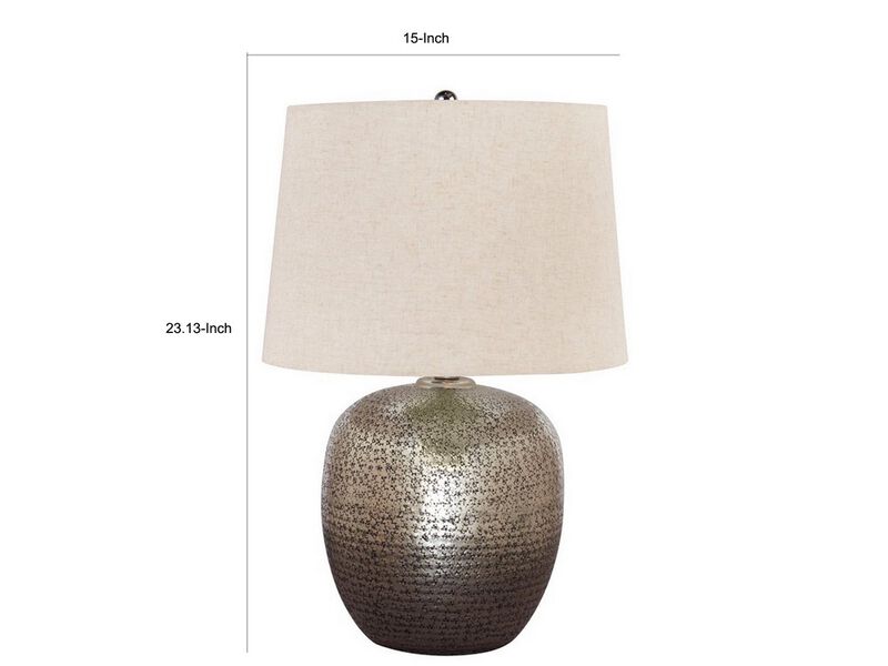 Bellied metal Body Table Lamp with Splotched Details, Brass and Cream-Benzara