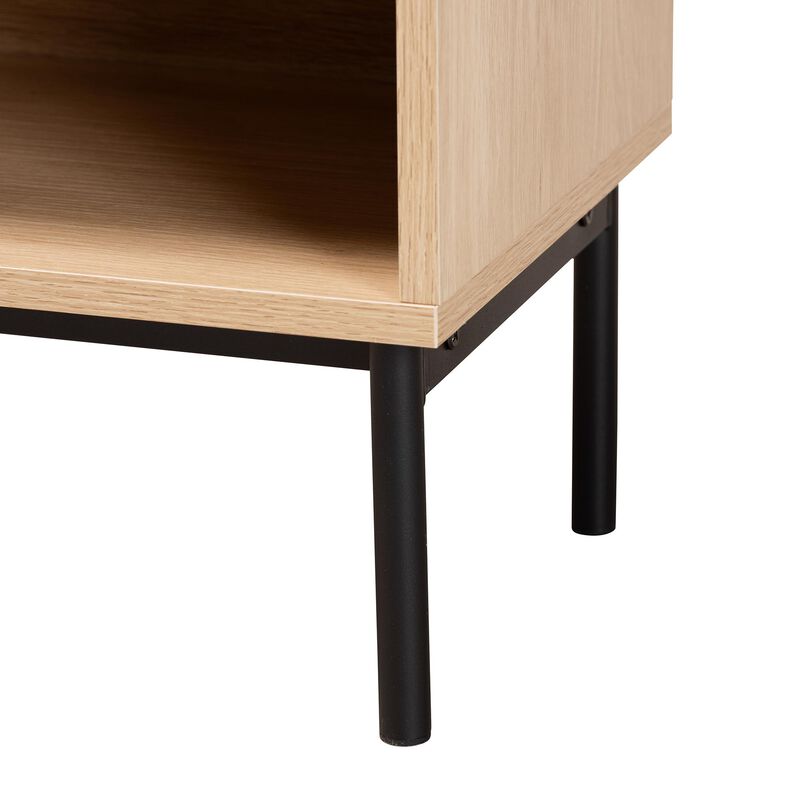 Baxton Studio Sherwin  Light Brown and Black 1 Drawer End Table with Woven Rattan Accent