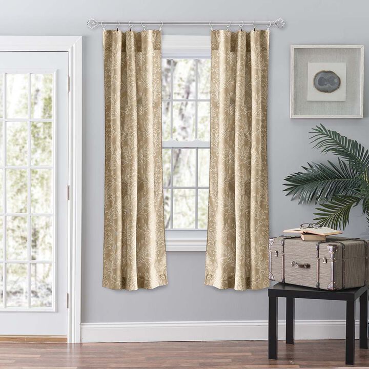 Ellis Curtain Lexington Leaf Pattern on Colored Ground Curtain Pair with Ties