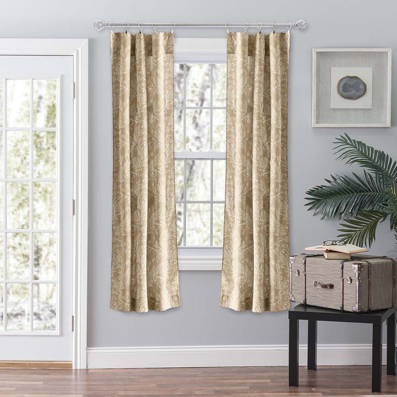 Ellis Curtain Lexington Leaf Pattern on Colored Ground Curtain Pair with Ties