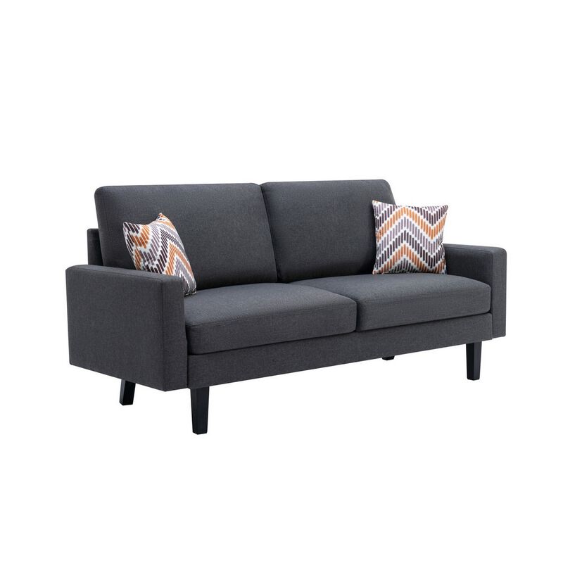 Gala 2pc Sofa and Chair Set, Slate Gray Fabric, 2 Pillows, Black Wood Frame-Benzara