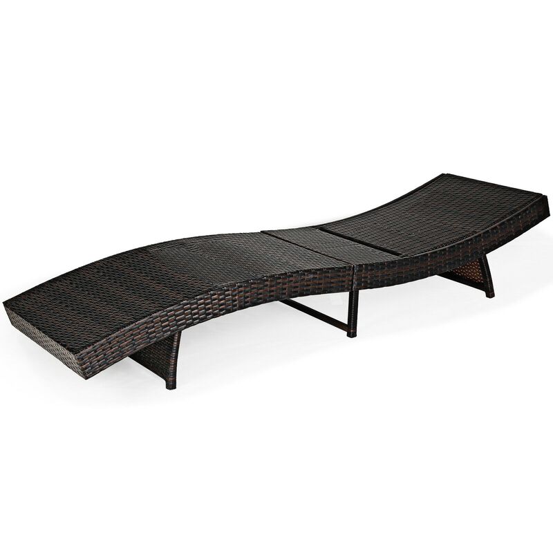 Patio Folding Adjustable Rattan Chaise Lounge Chair with Cushion