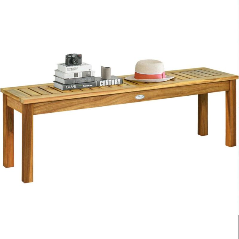 Hivvago 52 Inch Outdoor Acacia Wood Dining Bench Chair