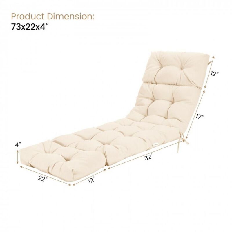 Outdoor Lounge Chaise Cushion with String Ties for Garden Poolside
