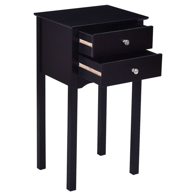 Hivvago Elegant 2 Drawer End Table Nightstand Side Table in Black Wood Finish