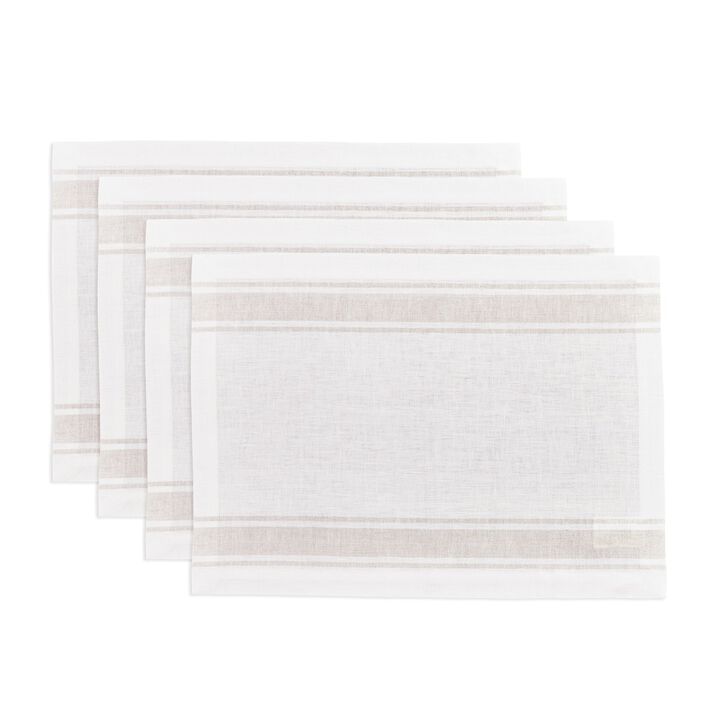 Solino Home 100% Pure Linen Stripe Placemats 14 x 19 Inch Set of 4 | Farmhouse Stripe