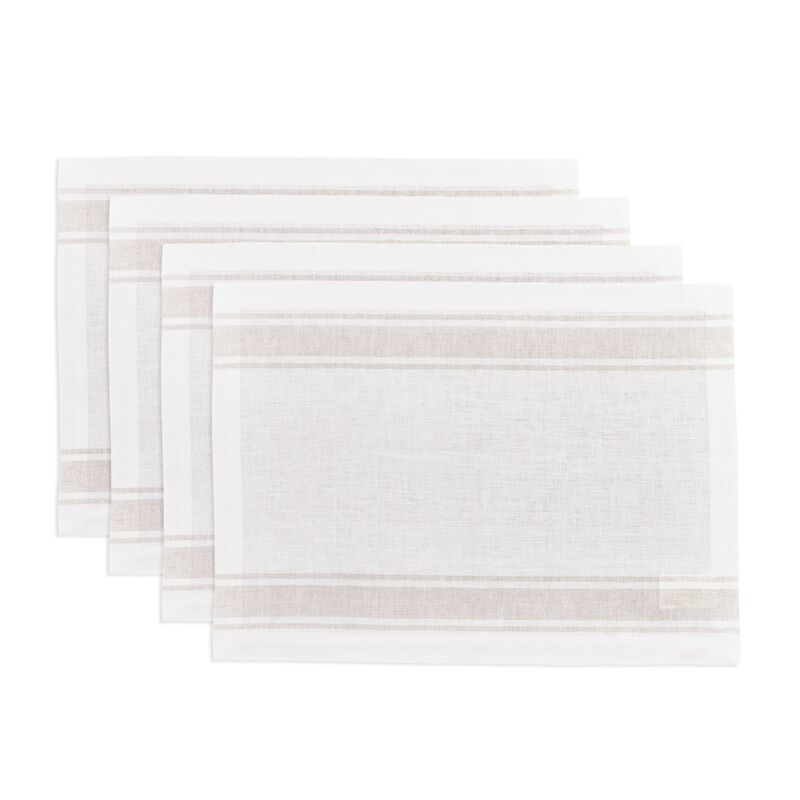 Solino Home 100% Pure Linen Stripe Placemats 14 x 19 Inch Set of 4 | Farmhouse Stripe