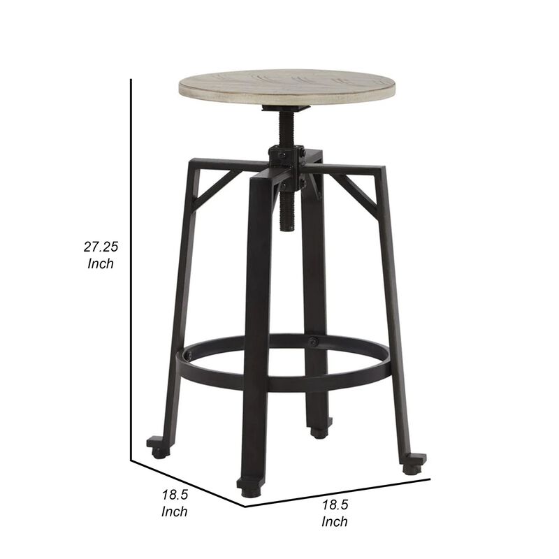 Xin 22-27 Inch Barstool, Set of 2, Adjustable Height, Light Brown, Black - Benzara