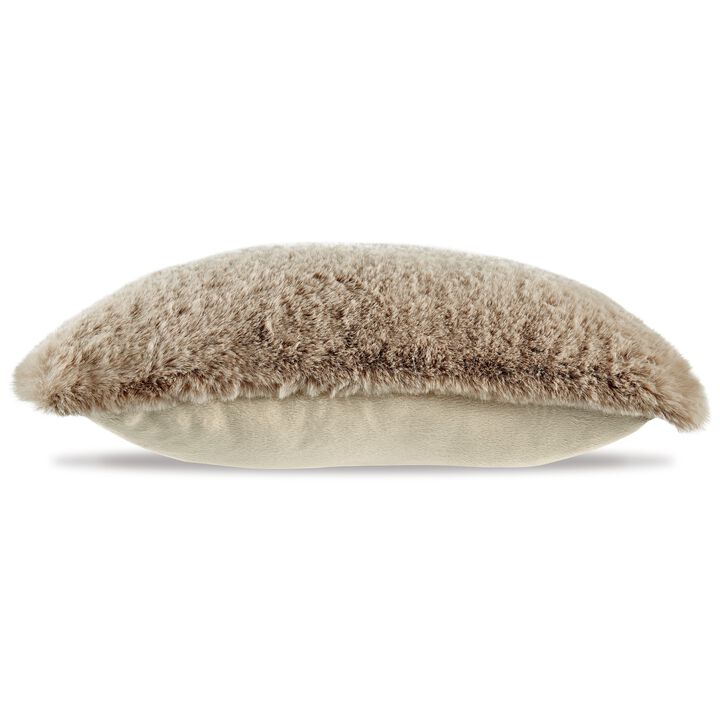 Dift Square Accent Throw Pillow, 20 Inch, Taupe Beige Faux Rabbit Fur - Benzara