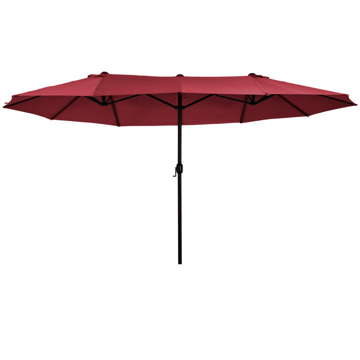 15' Outdoor Double Sided Market Patio Umbrella  Steel Rectangular - Wine Red