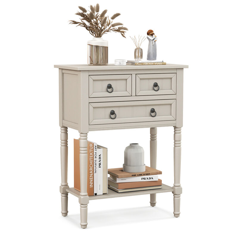 Narrow Console Table with 3 Storage Drawers and Open Bottom Shelf