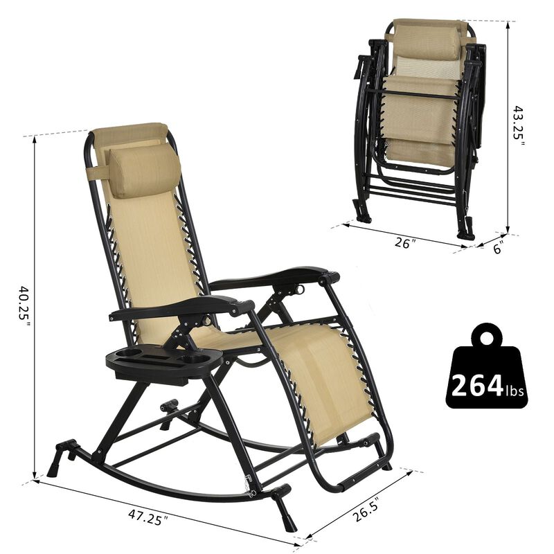 Beige Backyard Relaxer: Zero Gravity Rocker with Headrest & Accessories