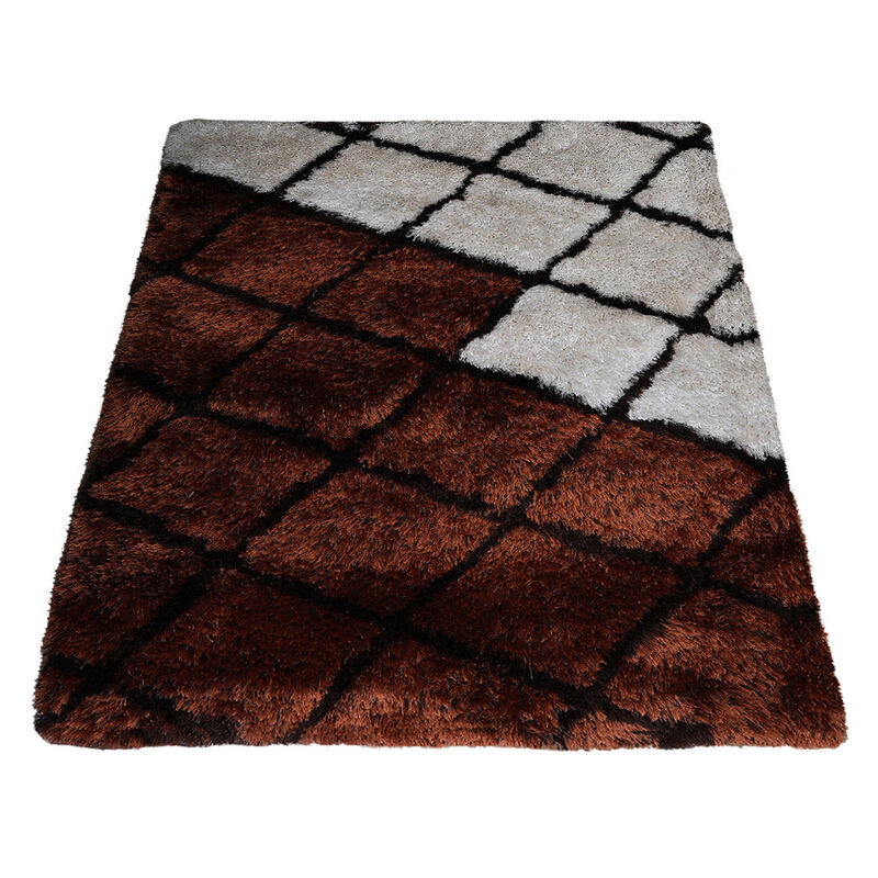 RUGSOTIC CARPETS HAND TUFTED SHAG POLYESTER ECO-FRIENDLY AREA RUGS  - 5'x8', Rectangle, Purple Beige, Geometric Modern Design, High Pile Thick Handmade Anti Skid Rugs for Living Room K00050