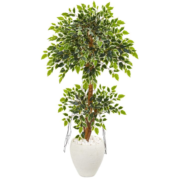 Hivvago 56 Inches Variegated Ficus Artificial Tree in White Planter