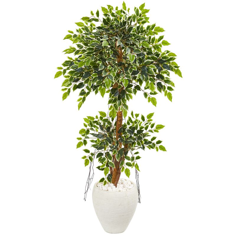 Hivvago 56 Inches Variegated Ficus Artificial Tree in White Planter