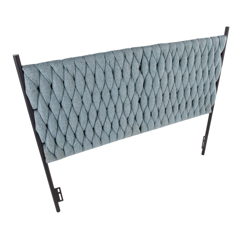 Braided Matisse Queen Size Headboard In Black Metal And Blue Fabric