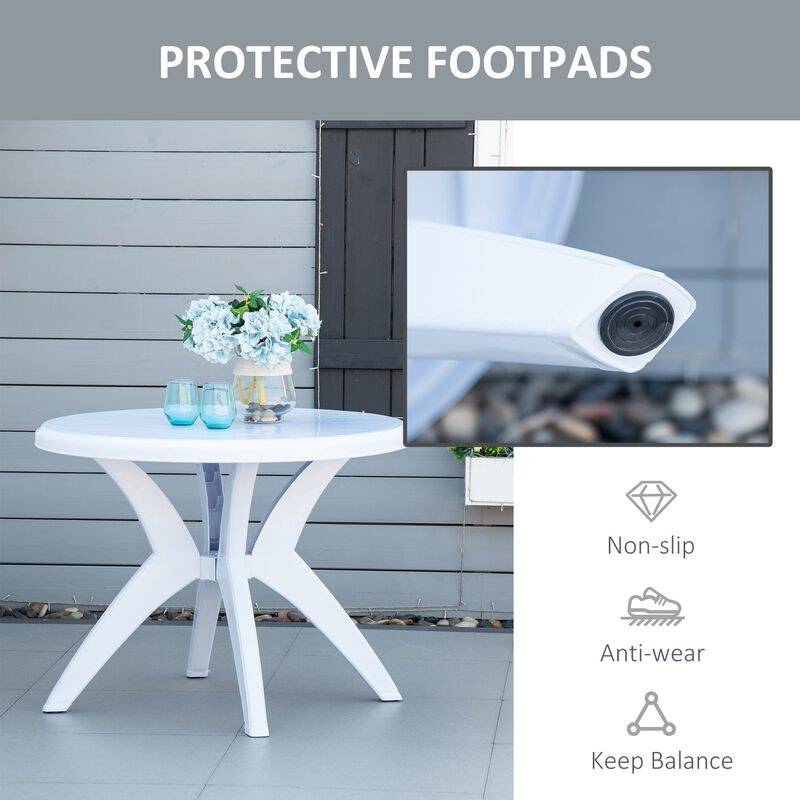 White Patio Table: Round Aluminum Outdoor Bistro Table with Umbrella Hole