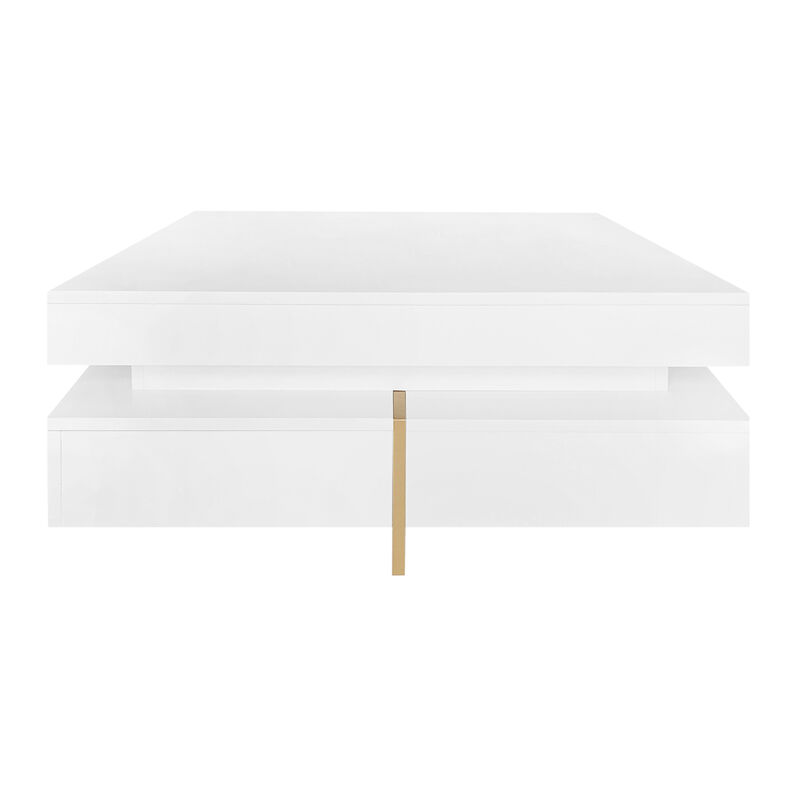High Gloss 4-Drawer Coffee Table, Multi Storage, Wood Grain Legs, 31.5"X31.5", White