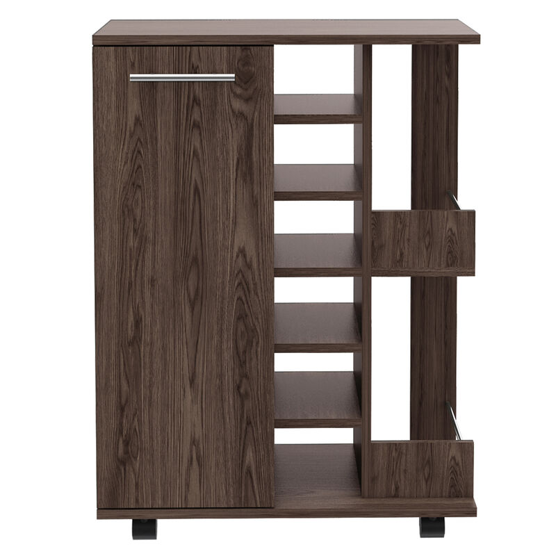 Bartlet 2-Shelf 6-Bottle Bar Cart With Division Dark Walnut