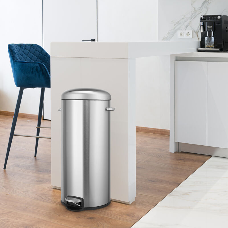 8 Gallon Stainless Steel Round Kitchen Step Trash Can