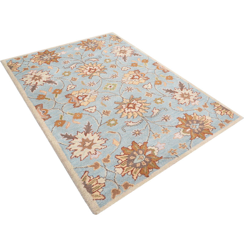 RUGSOTIC CARPETS HAND TUFTED WOOL ECO-FRIENDLY AREA RUGS  - 8'x11', Rectangle Shape, Light Blue, Floral Modern Design, High Pile Thick Handmade Area Rugs for Living Room, Bed Room (K00660)