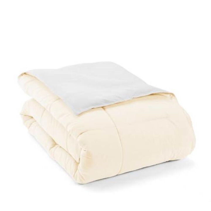 Hivvago Full/Queen size 3 Piece Microfiber Reversible Comforter Set in White and Cream