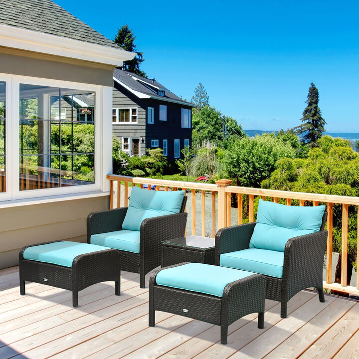 5 PC Outdoor Patio Conversation Chaise Lounge Chair w/ Coffee Table, Blue
