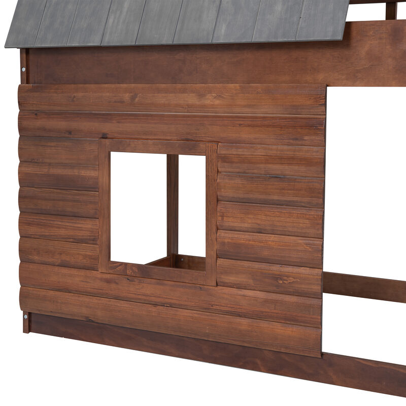 Merax House Bunk Bed with Roof and Ladder