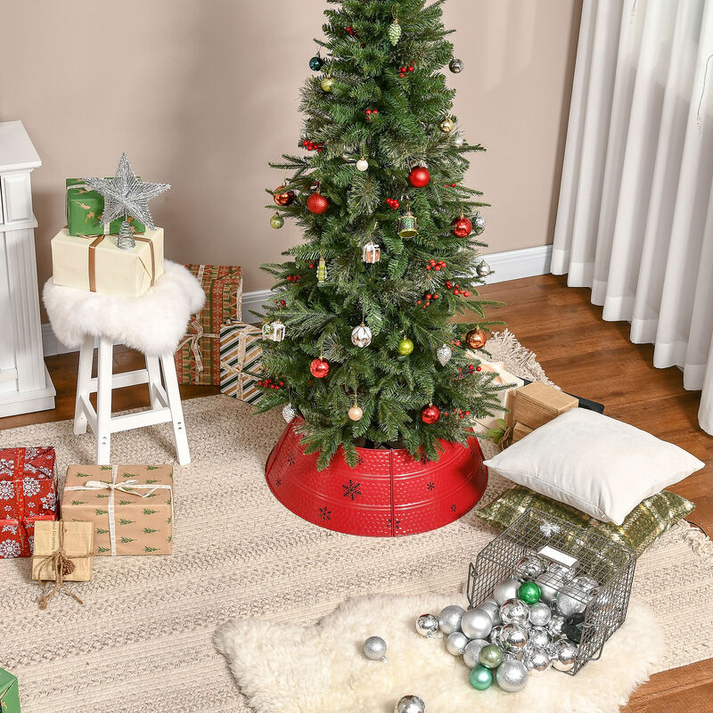 Christmas Tree Collar Steel Tree Ring Skirt Decor w/ Snowflake, 26" Base, Red