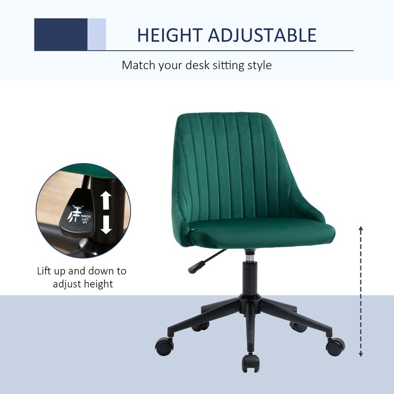 Green Workstation Seat: Velvet Swivel Mid-Back Chair for Home Office