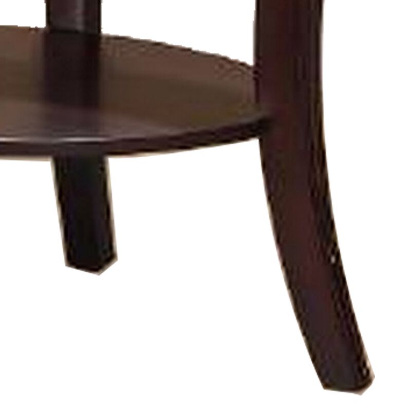 Lyn 31 Inch Side End Table with Oval Glass Top and Lower Shelf, Brown Wood - Benzara