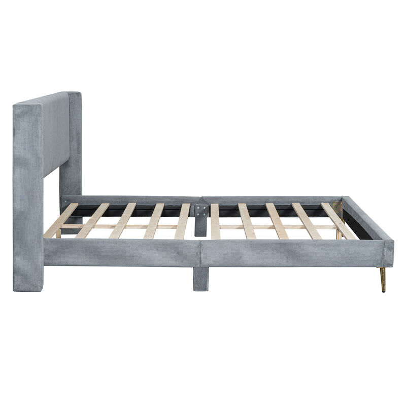 Merax Corduroy Platform Bed with Metal Legs